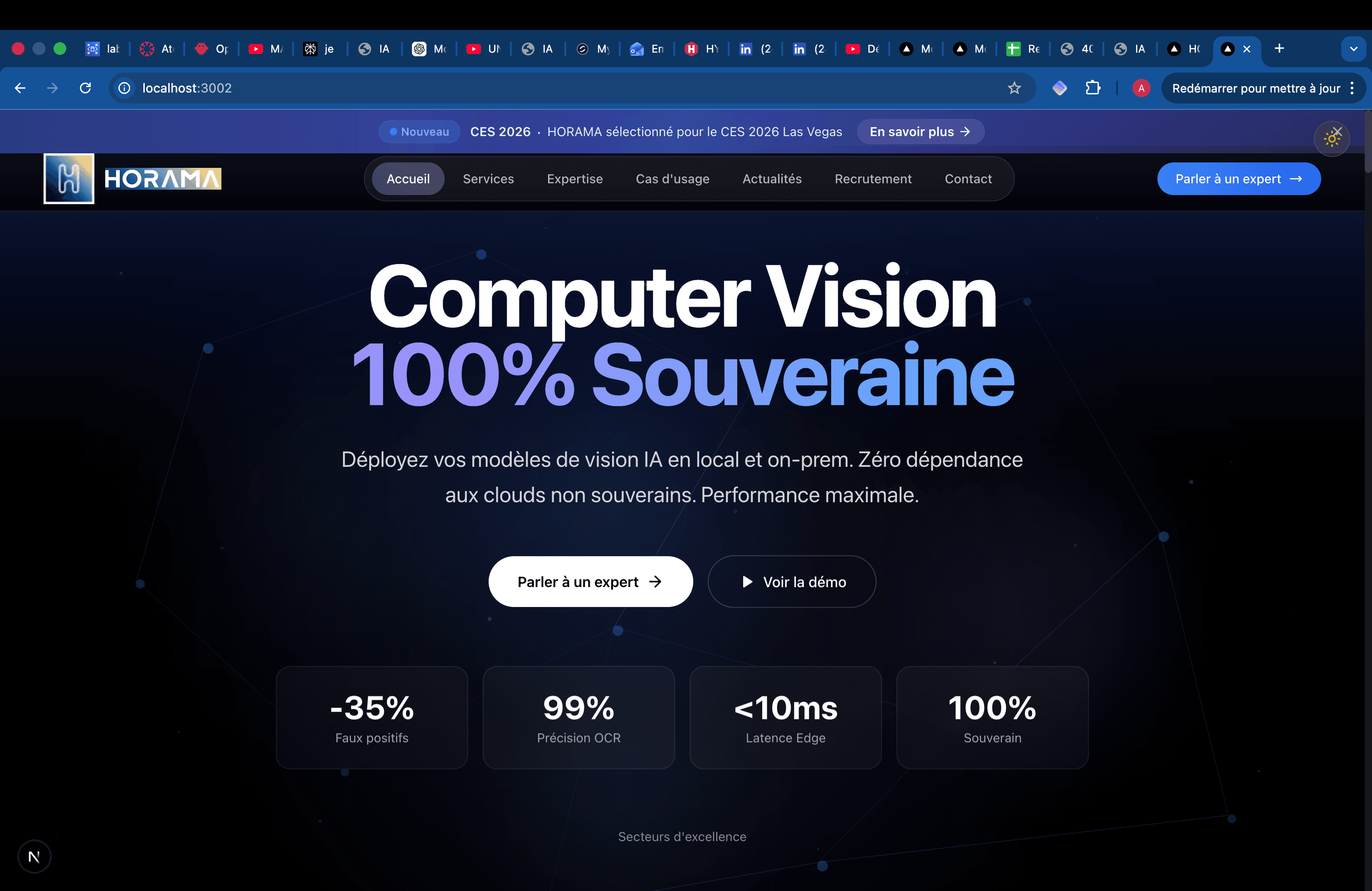 Horama - Site Vitrine et CRM pour startup IA/Vision par Ordinateur
