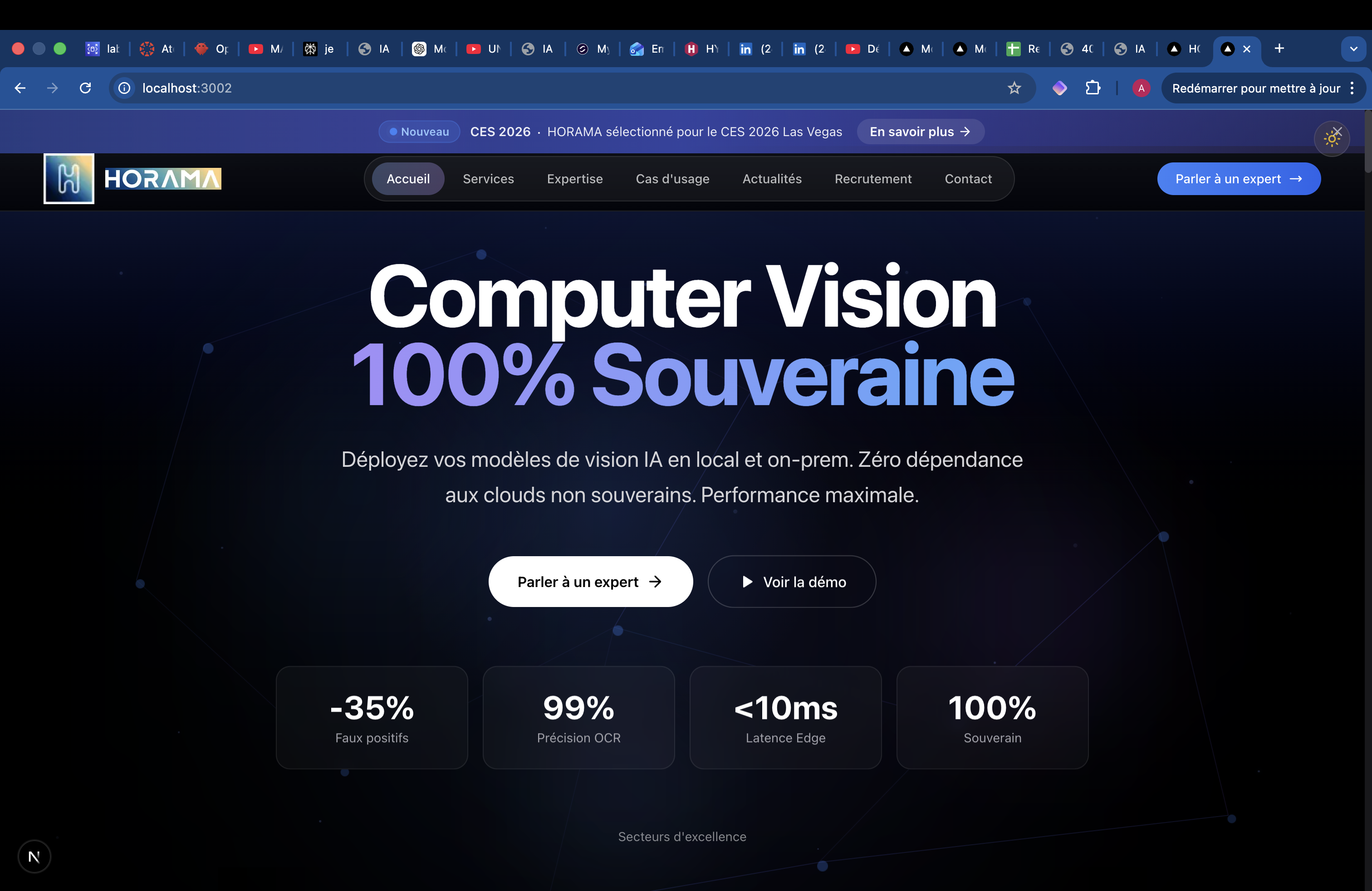Horamia Horama - Site Vitrine et CRM pour startup IA/Vision par Ordinateur ...
